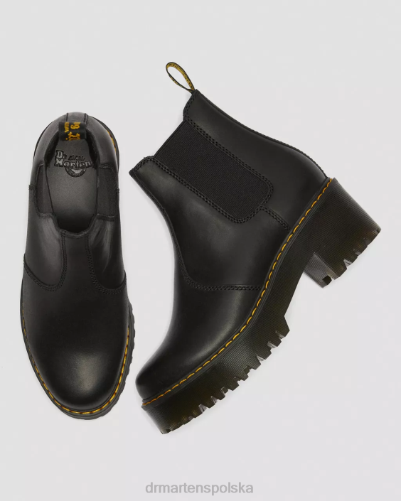 obuwie Wyoming polerowany na czarno F28B42 Rometty Wyoming skórzane buty Chelsea na platformie dla obu płci Dr. Martens
