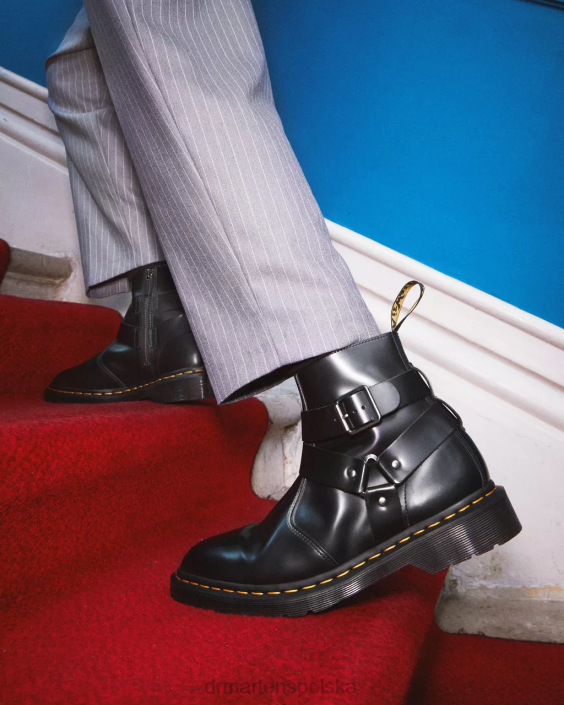 obuwie czarny polerowany gładki F28B188 Buty Chelsea ze skórzaną uprzężą Jamesa dla obu płci Dr. Martens