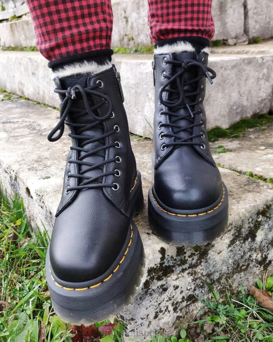 obuwie czarna pisa F28B207 Platformy z wyściółką ze sztucznego futra jadon dla obu płci Dr. Martens