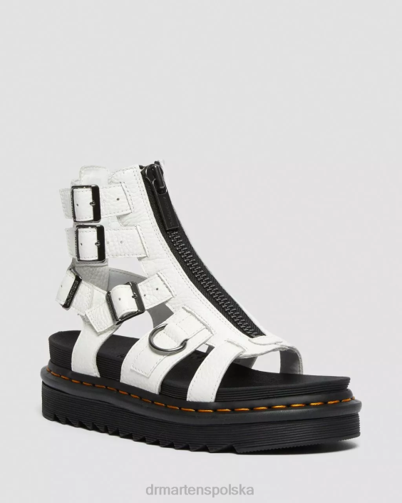 obuwie biała mielona nappa F28B266 Sandały Olson ze skórzanym paskiem, zapinane na zamek dla obu płci Dr. Martens