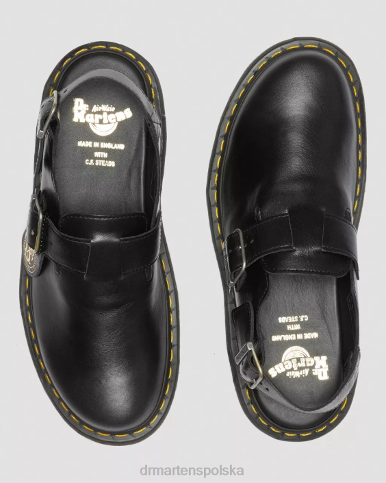 obuwie czarny F28B347 jorge wykonane w Anglii skórzane klapki bez pięty dla obu płci Dr. Martens