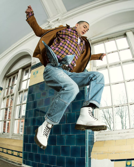 obuwie biały quilon F28B131 1460 bex made in England sznurowane buty z podnoskiem dla obu płci Dr. Martens