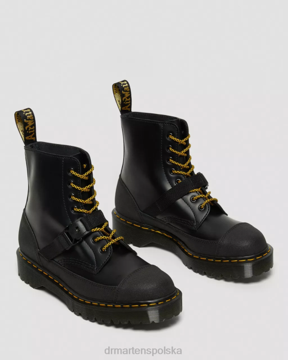 obuwie czarny gładki i podwójny oryginał F28B147 Skórzane sznurowane buty 1460 bex tech made in England dla obu płci Dr. Martens