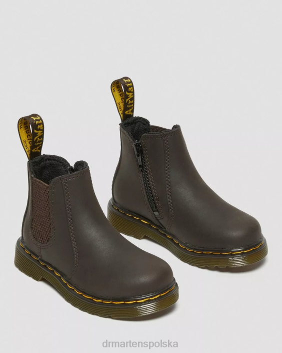 obuwie ciemnobrązowy lamper z dzikiego konia F28B402 skórzane buty chelsea dla malucha 2976 Wildhorse Dzieci Dr. Martens