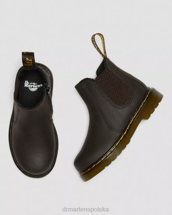 obuwie ciemnobrązowy lamper z dzikiego konia F28B402 skórzane buty chelsea dla malucha 2976 Wildhorse Dzieci Dr. Martens