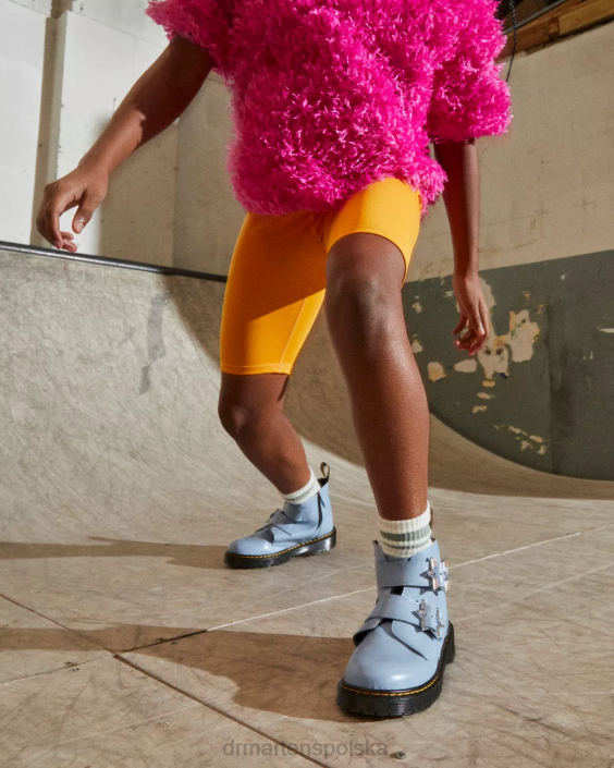 obuwie zen niebieski, delikatny F28B466 Młodzieżowe skórzane botki Devon Bex Dzieci Dr. Martens