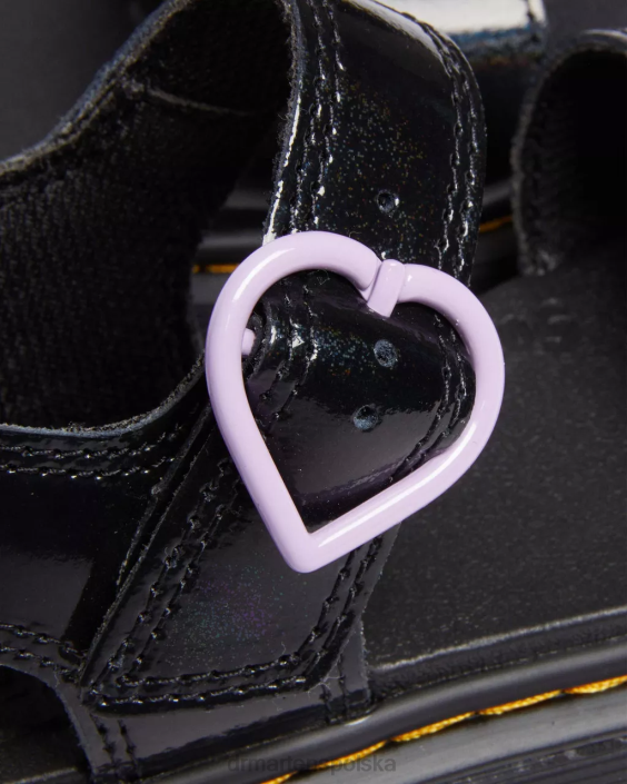 obuwie blask czarnej galaktyki F28B454 Junior Marlowe błyszczące sandały z paskiem w kształcie serca Dzieci Dr. Martens