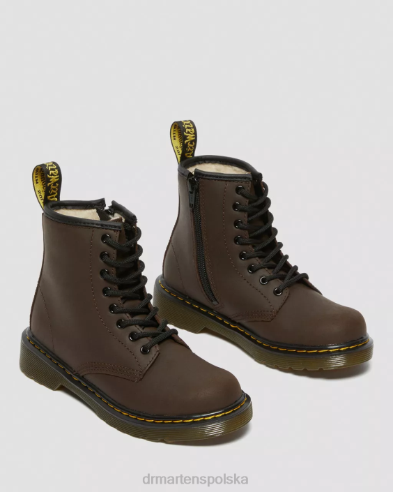obuwie ciemnobrązowy irokez F28B452 Sznurowane buty junior 1460 z wyściółką ze sztucznego futra Dzieci Dr. Martens