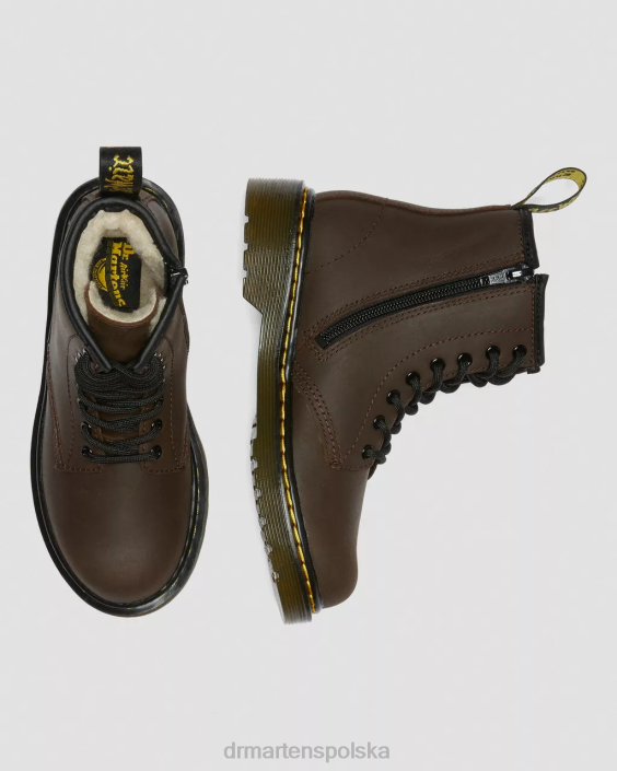 obuwie ciemnobrązowy irokez F28B452 Sznurowane buty junior 1460 z wyściółką ze sztucznego futra Dzieci Dr. Martens