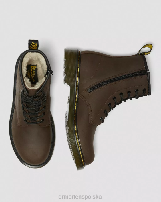 obuwie ciemnobrązowy irokez F28B465 Sznurowane buty młodzieżowe 1460 z wyściółką ze sztucznego futra Dzieci Dr. Martens