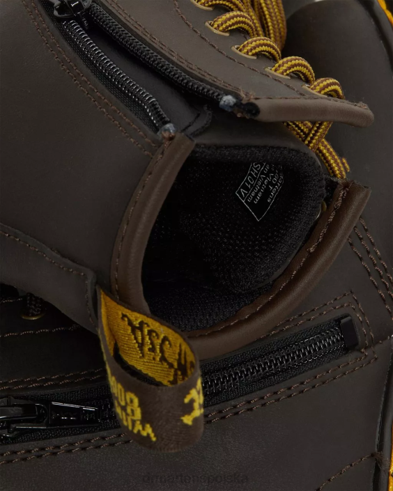 obuwie ciemnobrązowy lamper z dzikiego konia F28B408 Skórzane sznurowane buty dla malucha 1460 Wildhorse Dzieci Dr. Martens