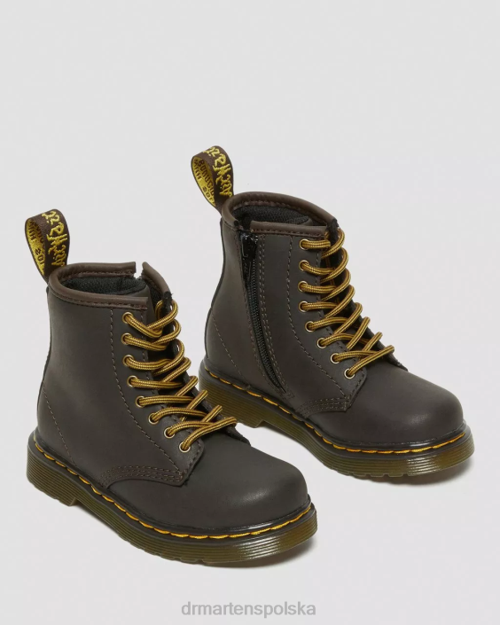obuwie ciemnobrązowy lamper z dzikiego konia F28B408 Skórzane sznurowane buty dla malucha 1460 Wildhorse Dzieci Dr. Martens