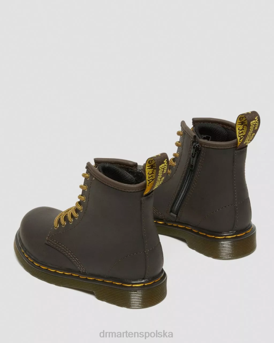obuwie ciemnobrązowy lamper z dzikiego konia F28B408 Skórzane sznurowane buty dla malucha 1460 Wildhorse Dzieci Dr. Martens