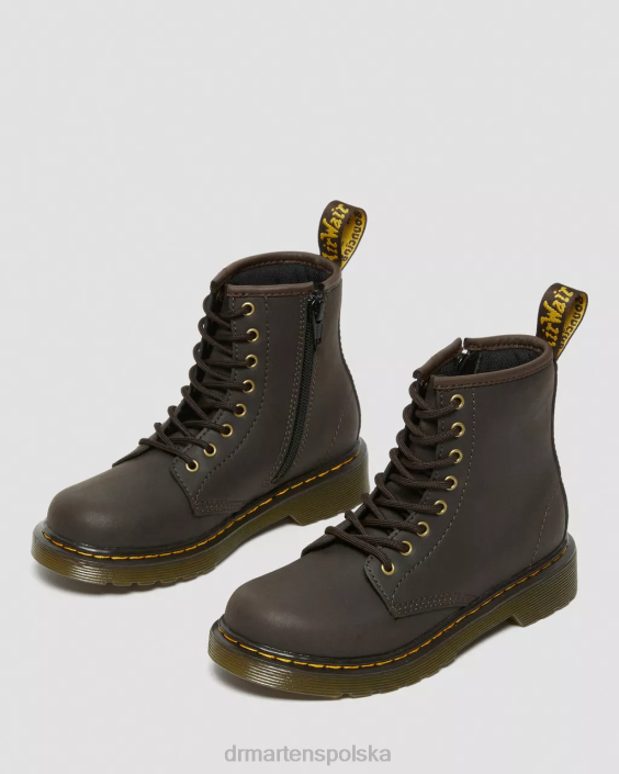 obuwie ciemnobrązowy lamper z dzikiego konia F28B440 Sznurowane buty junior 1460 Wildhorse ze skóry Dzieci Dr. Martens