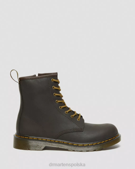 obuwie ciemnobrązowy lamper z dzikiego konia F28B462 Młodzieżowe sznurowane buty 1460 Wildhorse Dzieci Dr. Martens