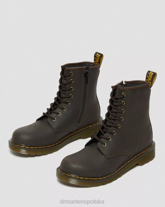 obuwie ciemnobrązowy lamper z dzikiego konia F28B462 Młodzieżowe sznurowane buty 1460 Wildhorse Dzieci Dr. Martens
