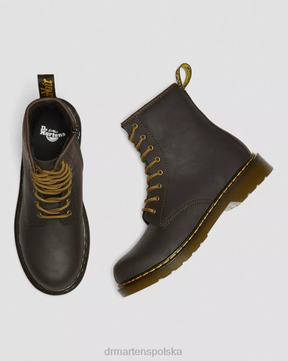 obuwie ciemnobrązowy lamper z dzikiego konia F28B462 Młodzieżowe sznurowane buty 1460 Wildhorse Dzieci Dr. Martens