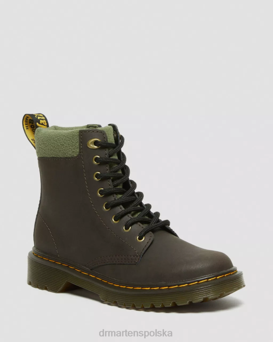 obuwie ciemny brąz i khaki F28B411 Sznurowane buty dla malucha 1460 z kołnierzem i podszewką z polaru Dzieci Dr. Martens