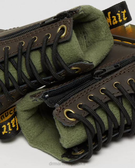 obuwie ciemny brąz i khaki F28B411 Sznurowane buty dla malucha 1460 z kołnierzem i podszewką z polaru Dzieci Dr. Martens