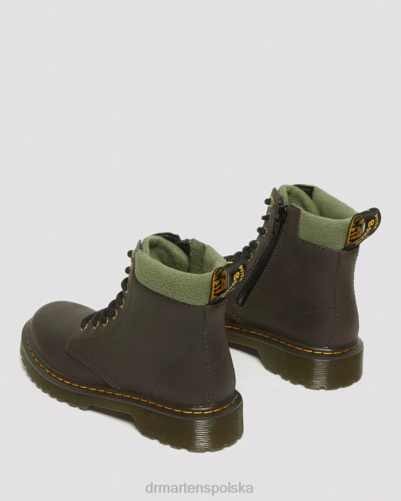 obuwie ciemny brąz i khaki F28B411 Sznurowane buty dla malucha 1460 z kołnierzem i podszewką z polaru Dzieci Dr. Martens