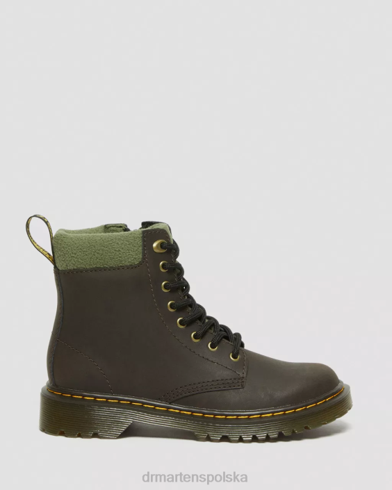obuwie ciemny brąz i khaki F28B411 Sznurowane buty dla malucha 1460 z kołnierzem i podszewką z polaru Dzieci Dr. Martens