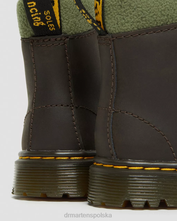obuwie ciemny brąz i khaki F28B411 Sznurowane buty dla malucha 1460 z kołnierzem i podszewką z polaru Dzieci Dr. Martens