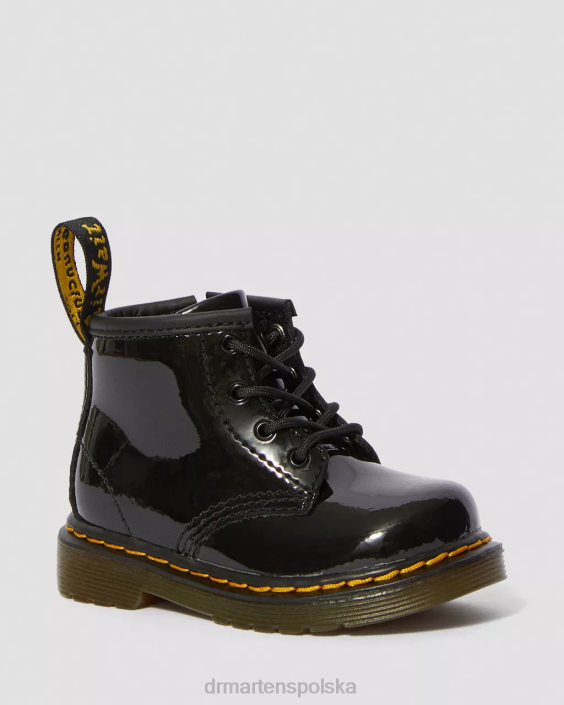 obuwie czarna lampa Lucido i patentowa F28B395 Niemowlęce sznurowane buty ze skóry lakierowanej 1460 Dzieci Dr. Martens