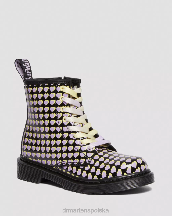 obuwie czarna lampa Lucido i patentowa F28B441 Junior 1460 lakierowane, sznurowane buty z nadrukowanym sercem Dzieci Dr. Martens