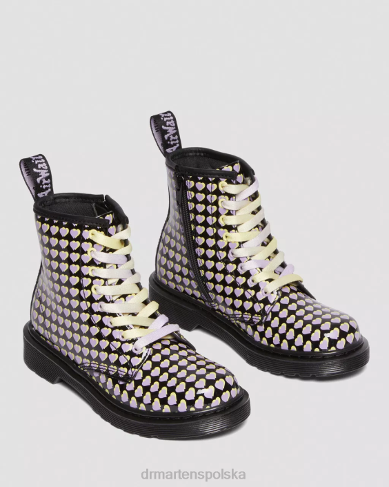 obuwie czarna lampa Lucido i patentowa F28B441 Junior 1460 lakierowane, sznurowane buty z nadrukowanym sercem Dzieci Dr. Martens