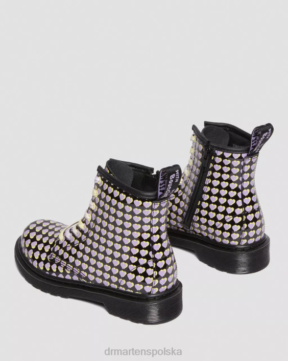 obuwie czarna lampa Lucido i patentowa F28B441 Junior 1460 lakierowane, sznurowane buty z nadrukowanym sercem Dzieci Dr. Martens