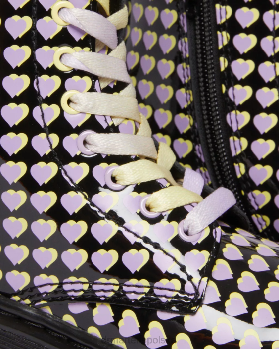 obuwie czarna lampa Lucido i patentowa F28B441 Junior 1460 lakierowane, sznurowane buty z nadrukowanym sercem Dzieci Dr. Martens