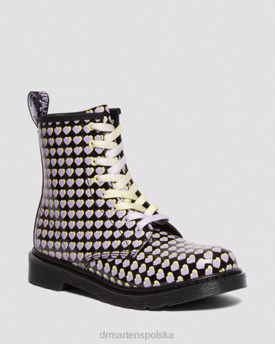 obuwie czarna lampa Lucido i patentowa F28B470 Młodzieżowe sznurowane buty z nadrukiem w kształcie serca 1460 Dzieci Dr. Martens