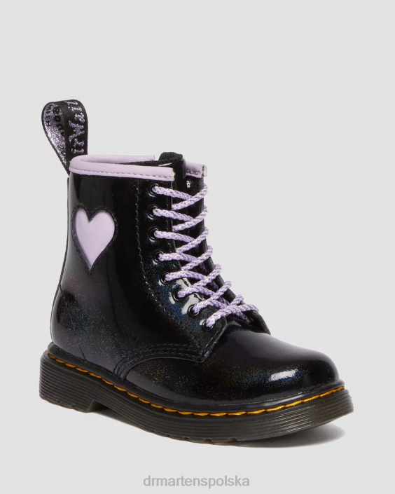 obuwie czarno-liliowy połysk galaktyki F28B422 Sznurowane buty dla malucha 1460 w połyskującym sercu Dzieci Dr. Martens