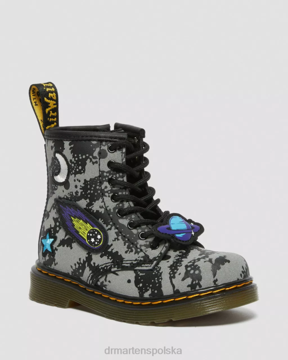 obuwie czarno-szary hydro F28B413 Odblaskowe, sznurowane buty dla malucha 1460 space Dzieci Dr. Martens