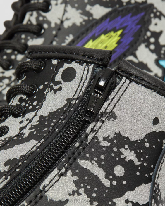 obuwie czarno-szary hydro F28B413 Odblaskowe, sznurowane buty dla malucha 1460 space Dzieci Dr. Martens