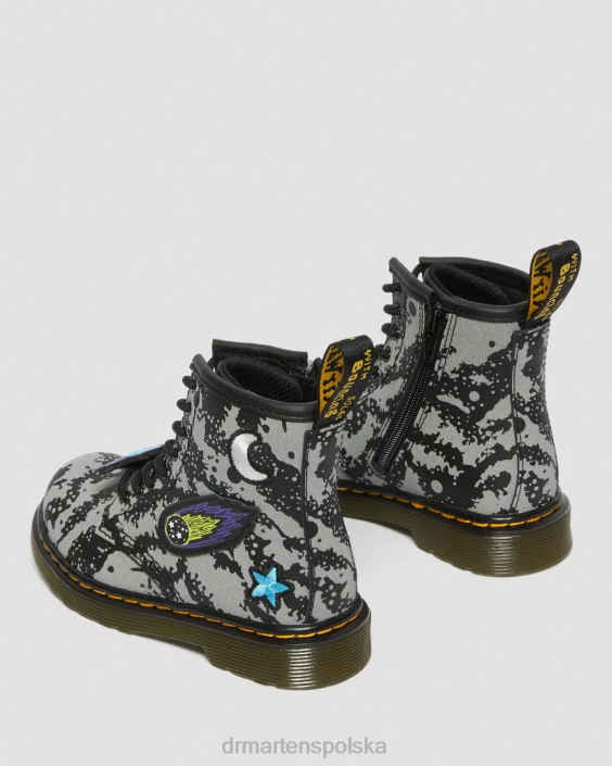 obuwie czarno-szary hydro F28B413 Odblaskowe, sznurowane buty dla malucha 1460 space Dzieci Dr. Martens