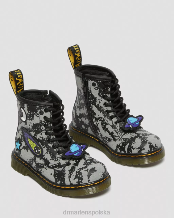 obuwie czarno-szary hydro F28B413 Odblaskowe, sznurowane buty dla malucha 1460 space Dzieci Dr. Martens
