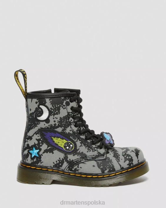 obuwie czarno-szary hydro F28B413 Odblaskowe, sznurowane buty dla malucha 1460 space Dzieci Dr. Martens
