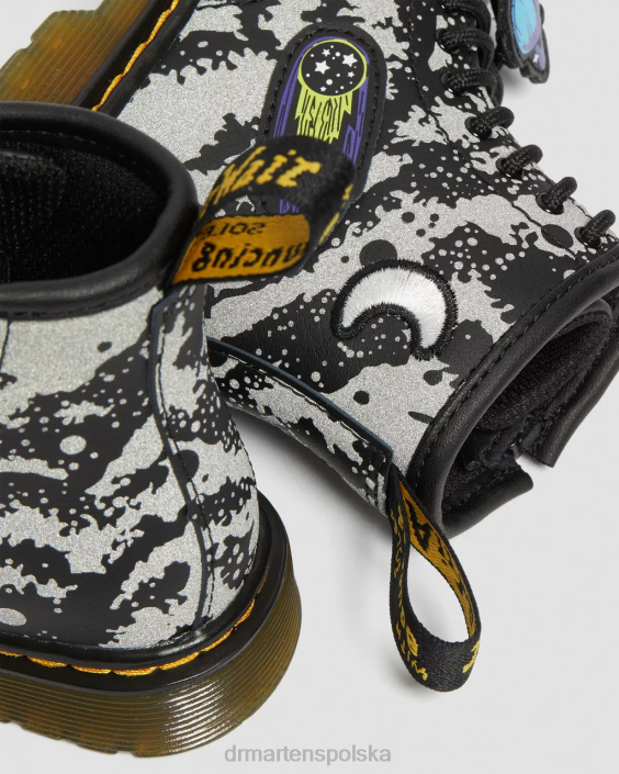 obuwie czarno-szary hydro F28B413 Odblaskowe, sznurowane buty dla malucha 1460 space Dzieci Dr. Martens