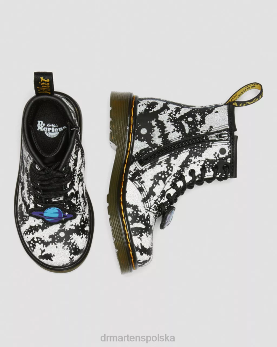 obuwie czarno-szary hydro F28B413 Odblaskowe, sznurowane buty dla malucha 1460 space Dzieci Dr. Martens
