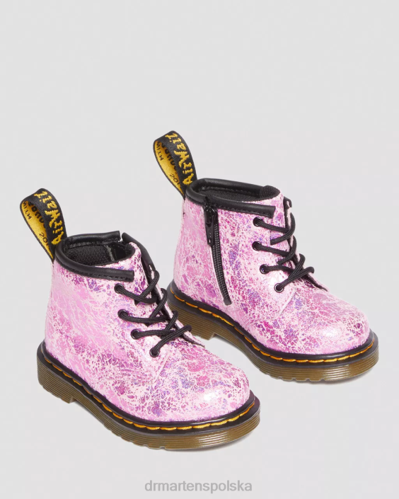 obuwie różowa dyskotekowa zmarszczka F28B398 Niemowlęce 1460 marszczone, metaliczne, sznurowane buty Dzieci Dr. Martens