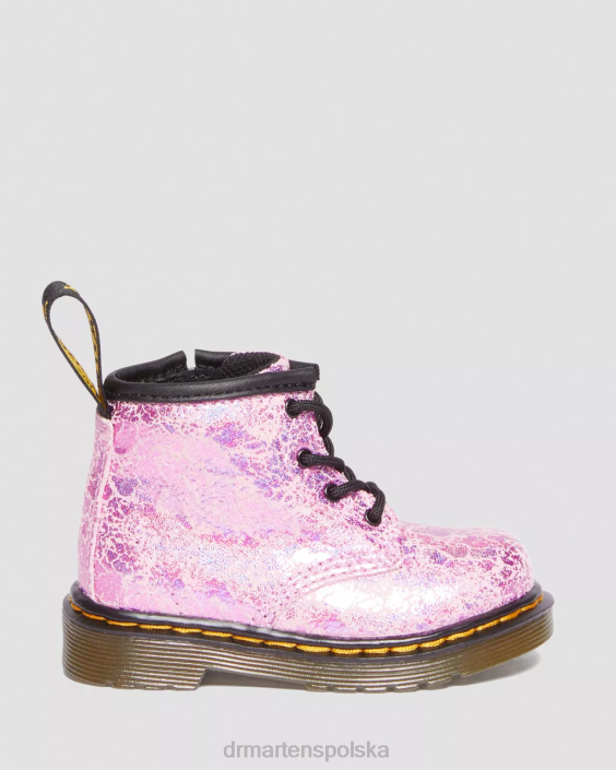 obuwie różowa dyskotekowa zmarszczka F28B398 Niemowlęce 1460 marszczone, metaliczne, sznurowane buty Dzieci Dr. Martens
