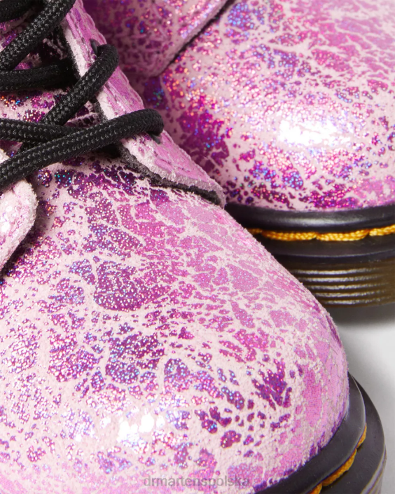 obuwie różowa dyskotekowa zmarszczka F28B398 Niemowlęce 1460 marszczone, metaliczne, sznurowane buty Dzieci Dr. Martens