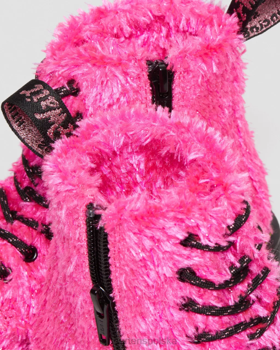 obuwie różowe, blichtrowe futerko F28B458 Junior 1460 Pascal Sznurowane buty z futrzanym futerkiem Dzieci Dr. Martens