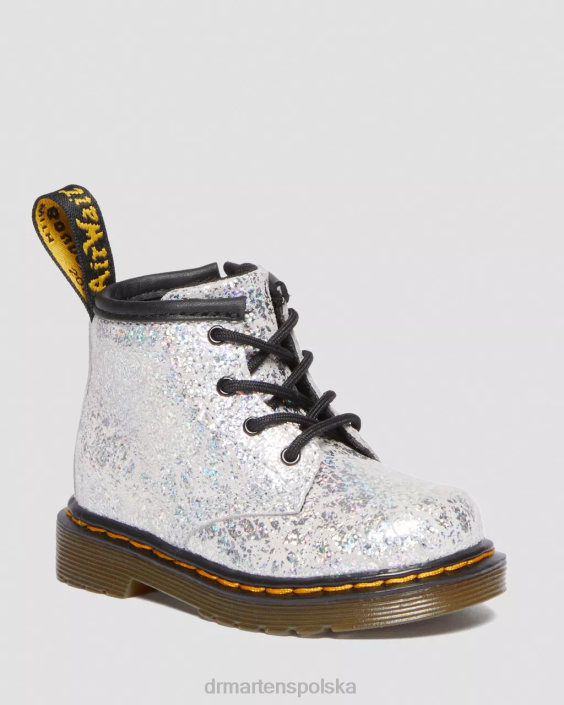 obuwie szara, metaliczna, dyskotekowa marszczenie F28B399 Niemowlęce 1460 marszczone, metaliczne, sznurowane buty Dzieci Dr. Martens