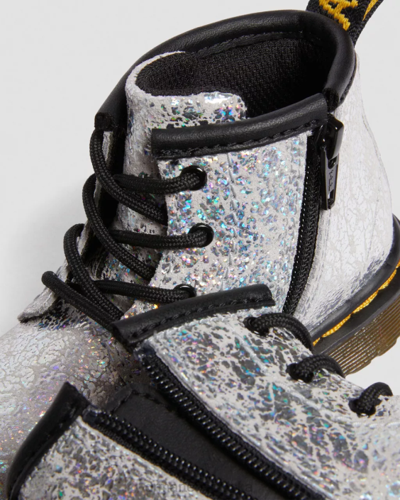 obuwie szara, metaliczna, dyskotekowa marszczenie F28B399 Niemowlęce 1460 marszczone, metaliczne, sznurowane buty Dzieci Dr. Martens