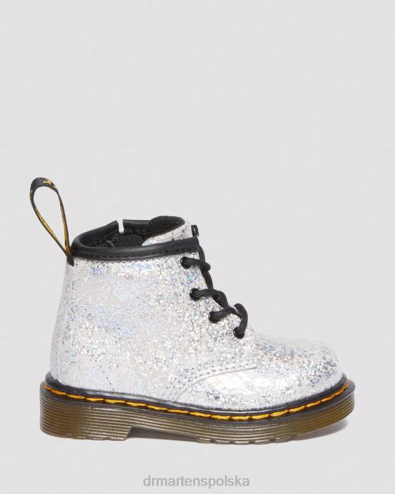 obuwie szara, metaliczna, dyskotekowa marszczenie F28B399 Niemowlęce 1460 marszczone, metaliczne, sznurowane buty Dzieci Dr. Martens