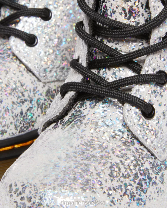 obuwie szara, metaliczna, dyskotekowa marszczenie F28B399 Niemowlęce 1460 marszczone, metaliczne, sznurowane buty Dzieci Dr. Martens