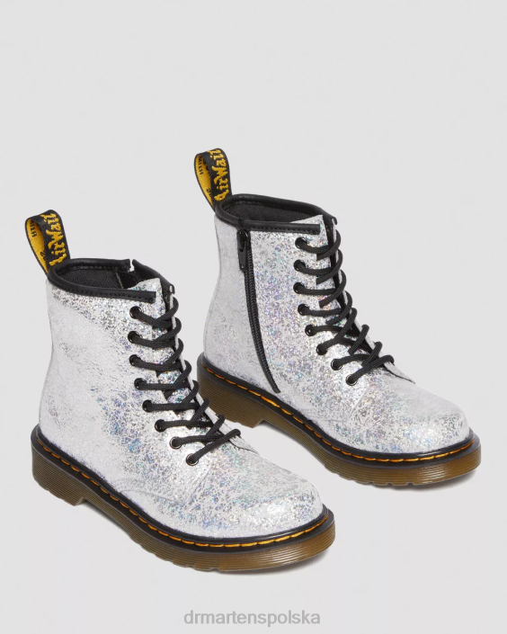obuwie szara, metaliczna, dyskotekowa marszczenie F28B457 Junior 1460 marszczone, metaliczne, sznurowane buty Dzieci Dr. Martens