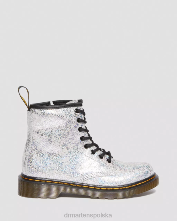 obuwie szara, metaliczna, dyskotekowa marszczenie F28B457 Junior 1460 marszczone, metaliczne, sznurowane buty Dzieci Dr. Martens